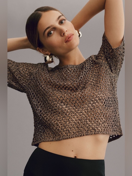 Pilcro Tops - Pilcro Open-Knit Metallic Cropped Top Size L